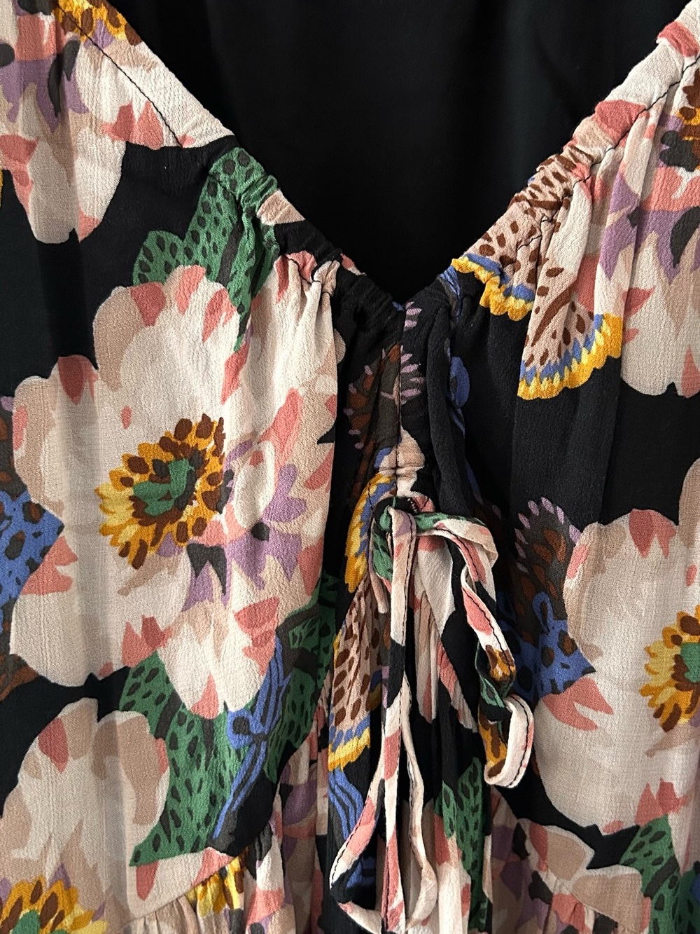 Anthropologie Black Floral Tiered Midi Dress with Multicolor Print - Picture 3 of 6